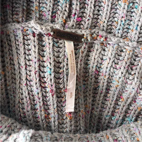 Free People | Cozy Oversized Cowl Neck Chunky Knit Sweater Grey w/ Rainbow Spec - Picture 11 of 13